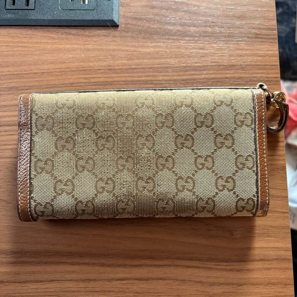Gucci GG Canvas and Brown Leather Continental Long Flap Wallet - Picture 4 of 10